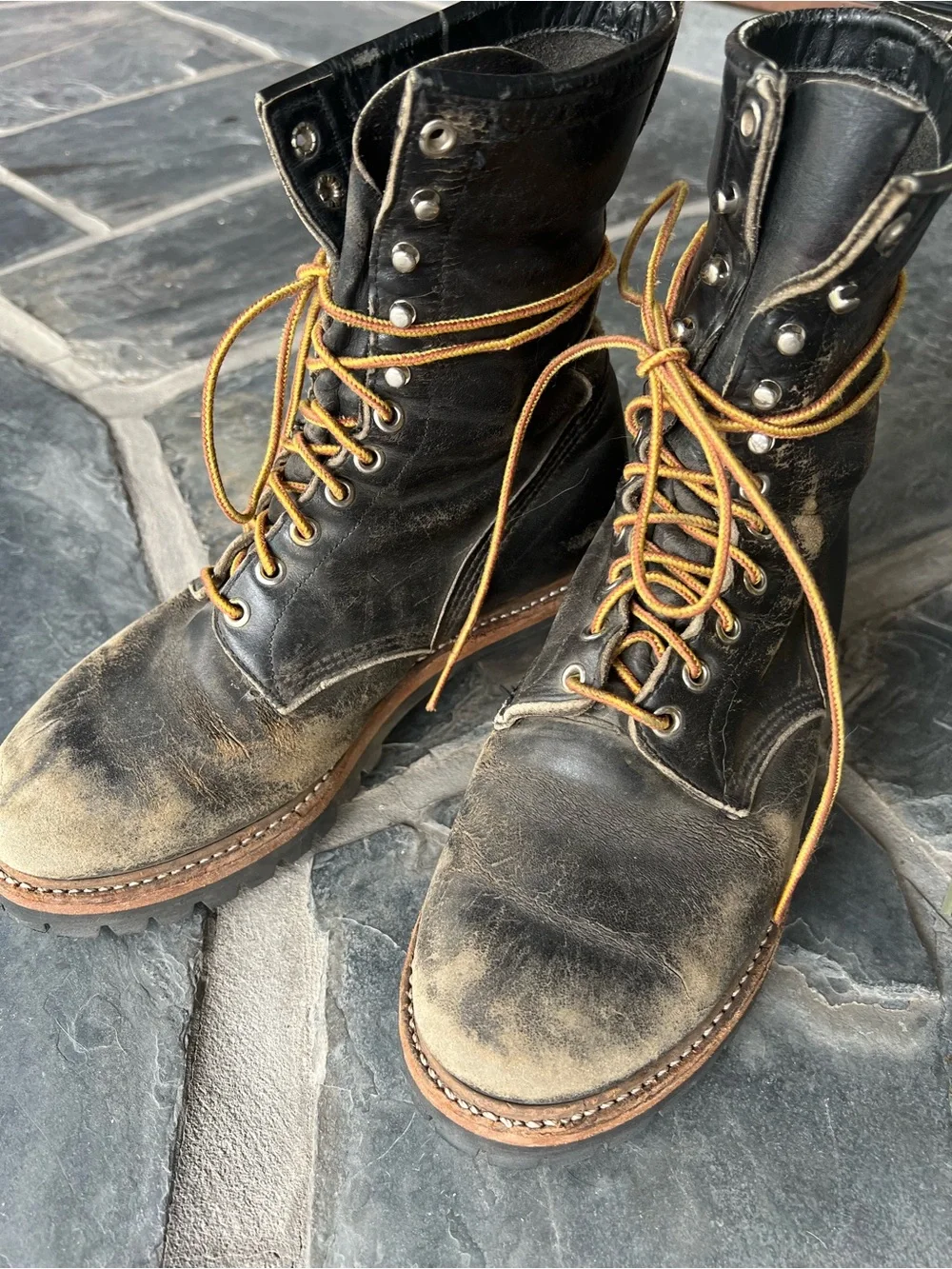 Vintage Redwing Black Leather Lace-Up Work Boots